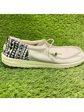 Hey Dude Wally Funk Bungee Mens Size 11 Beige Walking Canvas Slip On Shoes